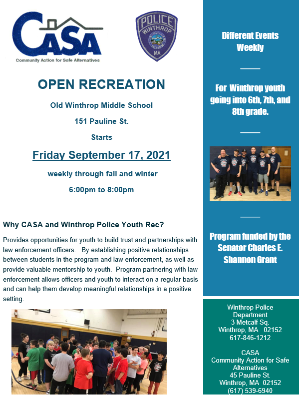 Winthrop Police Department to Offer Youth Open Recreation Program