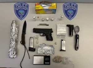 Winthrop Police seized a loaded handgun, other weapons, drugs and drug paraphernalia after a search. (Courtesy Photo/Winthrop Police Department) 
